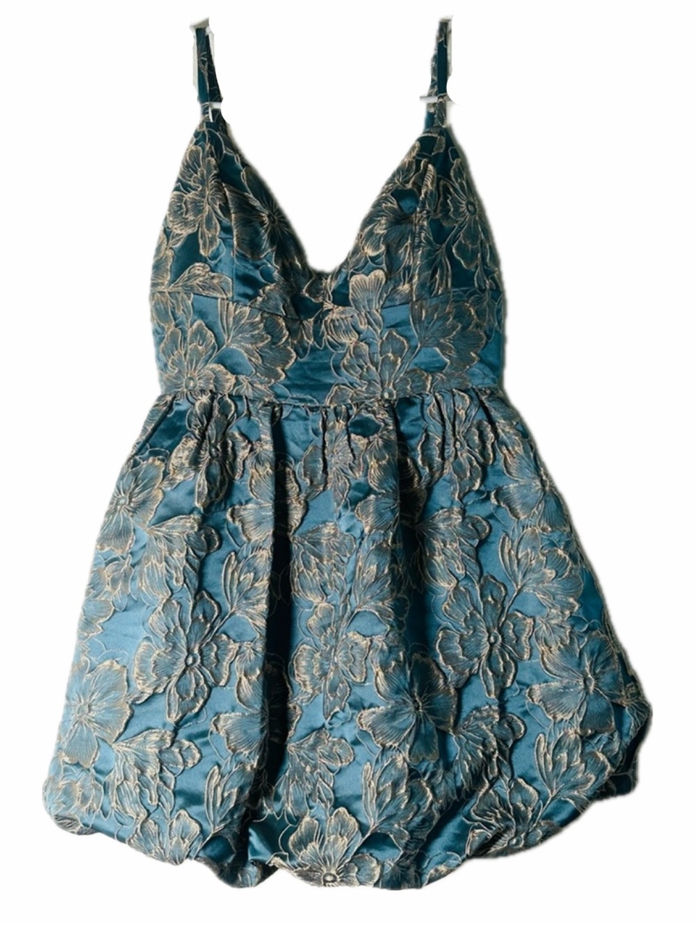 Lulu's Blue Floral Metallic Jacquard V-Neck Mini Dress